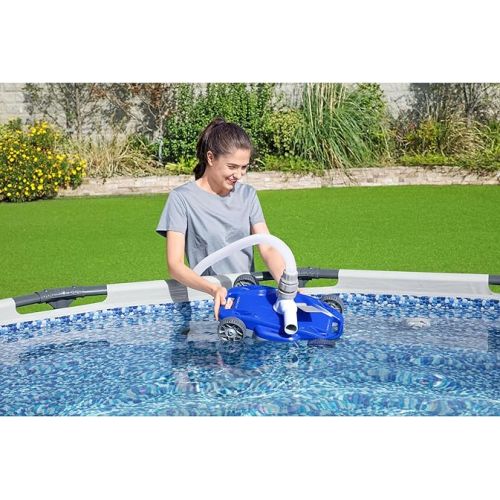  Bestway FlowClear AquaDrift Automatic Above Ground Swimming Pool Vacuum Cleaner with Multidirectional Wheels and 3 Adjustable Settings, Blue