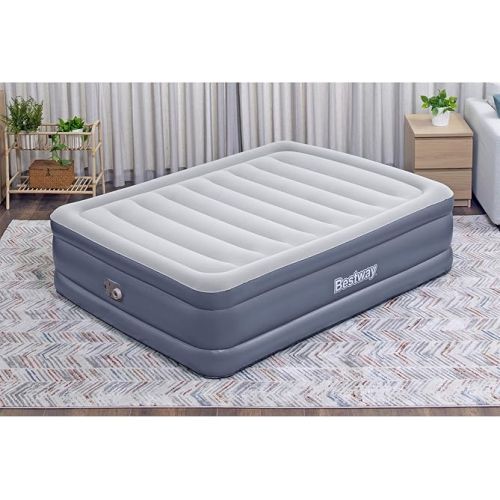  Bestway Tritech 20 Inch Thick Durable Comfortable Air Mattress with Ultra-Fresh Antimicrobial Coating & Built-in AC Pump for 4 Minute Inflation, Queen