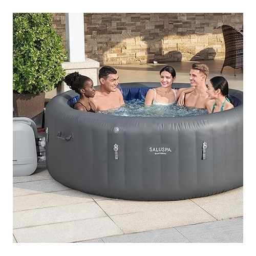  Bestway SaluSpa Santorini HydroJet 5 to 7 Inflatable Hot TubRound Portable Outdoor Spa with 180 Soothing Jets and Cover, Gray