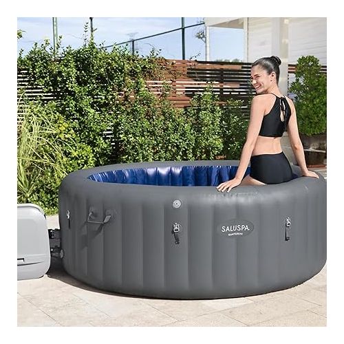  Bestway SaluSpa Santorini HydroJet 5 to 7 Inflatable Hot TubRound Portable Outdoor Spa with 180 Soothing Jets and Cover, Gray