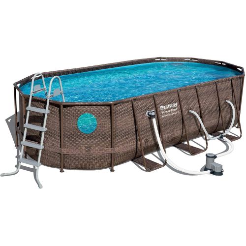  Bestway 56717E Power Steel Swim Vista 18 x 9 x 48 Outdoor Oval Above Ground Swimming Pool Set with 1500 GPH Filter Pump, and Ladder