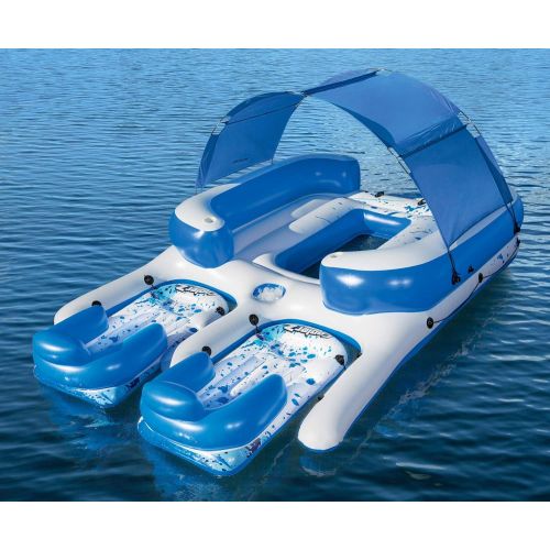  Bestway CoolerZ Tropical Breeze III Inflatable 8-Person Floating Island with UV Sun Shade and Connecting Lounge Rafts