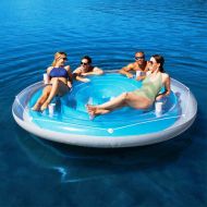 Bestway 4 Person Cooler Z Blue Caribbean Floating Island Inflatable in Water with Cooler & Cup Holders