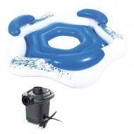 Bestway 3-Person Floating Water Island Lounge Raft + AC Electric Air Pump