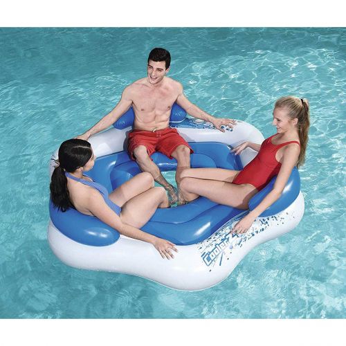  Bestway 3-Person Floating Water Island Lounge Raft + AC Electric Air Pump