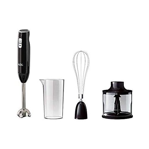  Besuchen Sie den AEG-Store AEG STM 3400 Stabmixer (600 Watt, 2-Klingen Edelstahlmesser, 0,8PS, 16.500U/Min., 2 Stufen inkl. Turbo-Funktion, 0,6l Smoothie-Becher, 0,6l Zerkleinerer, Schneebesen, spuelmaschinen