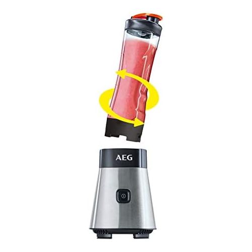  Besuchen Sie den AEG-Store AEG MiniMixer SB 2700 Standmixer (0,4 PS-Power-Motor, 23.000 U/Min, 2 spuelmaschinen- und bruchfeste 600 ml Tritan-Flaschen, Kuehlakku, 4-Klingen Messer, Pulse-Taste, gebuerstetes Ede