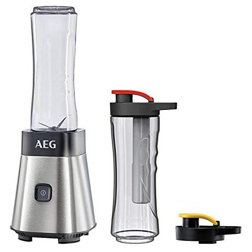  Besuchen Sie den AEG-Store AEG MiniMixer SB 2700 Standmixer (0,4 PS-Power-Motor, 23.000 U/Min, 2 spuelmaschinen- und bruchfeste 600 ml Tritan-Flaschen, Kuehlakku, 4-Klingen Messer, Pulse-Taste, gebuerstetes Ede