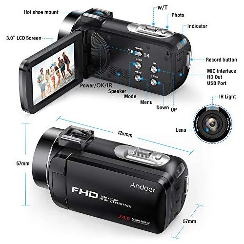  [아마존 핫딜] [아마존핫딜]Andoer 4K Digital Videokamera Camcorder Ultra HD 48MP WiFi 3,0 Zoll Touchscreen IR Infrarot Nachtaufnahme 16X Digitalzoom mit 1pc 2500mAh Wiederaufladbare Kamera Akku (Farbe 3)