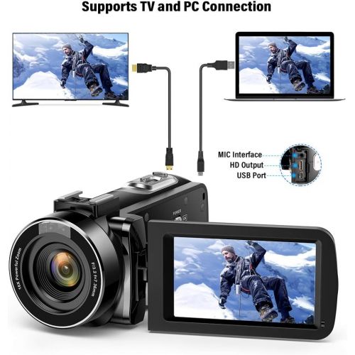  [아마존 핫딜] [아마존핫딜]Andoer 4K Digital Videokamera Camcorder Ultra HD 48MP WiFi 3,0 Zoll Touchscreen IR Infrarot Nachtaufnahme 16X Digitalzoom mit 1pc 2500mAh Wiederaufladbare Kamera Akku (Farbe 3)