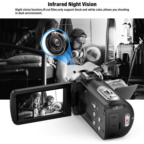  [아마존 핫딜] [아마존핫딜]Andoer 4K Digital Videokamera Camcorder Ultra HD 48MP WiFi 3,0 Zoll Touchscreen IR Infrarot Nachtaufnahme 16X Digitalzoom mit 1pc 2500mAh Wiederaufladbare Kamera Akku (Farbe 3)