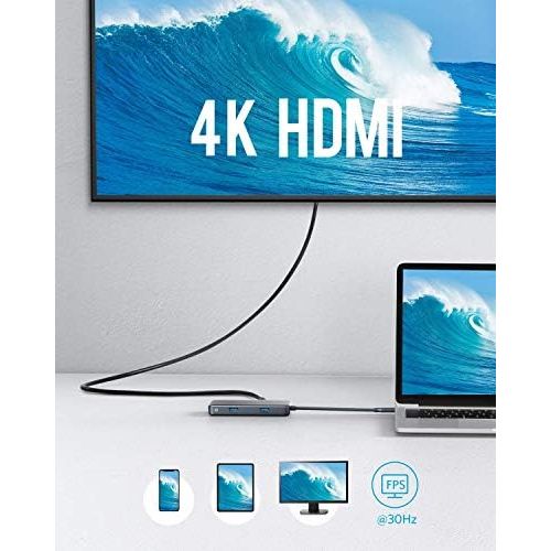 앤커 [아마존 핫딜]  [아마존핫딜]Anker USB C Hub, 7 in 1 PowerExpand+ Adapter mit 4K HDMI, 60W Power Delivery, 1GBPS Ethernet, 2 USB 3.0 Ports und SD/microSD Speicherkartenleser, fuer MacBook Pro 2016/2017 / 2018,