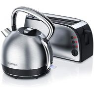 [아마존베스트]Arendo - 2200W Edelstahl Wasserkocher 1,7 Liter Temperatureinstellung PLUS 4-Scheiben-Langschlitztoaster in Edelstahl mit 7 Braunungsgraden