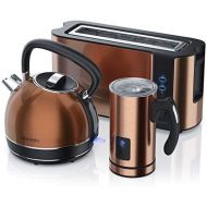 [아마존베스트]Arendo 1,7 Edelstahl Wasserkocher plus 240 ml Milchaufschaumer plus 1000 W Langschlitztoaster in Kupfer Design