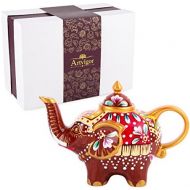 Besuchen Sie den Artvigor-Store Artvigor, Porzellan Kaffeekanne, 0,8 L Tee Kanne, Handbemalt Elefant Tierfigur