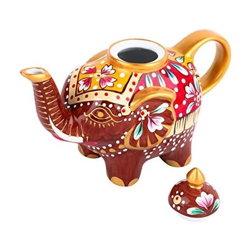  Besuchen Sie den Artvigor-Store Artvigor, Porzellan Kaffeekanne, 0,8 L Tee Kanne, Handbemalt Elefant Tierfigur