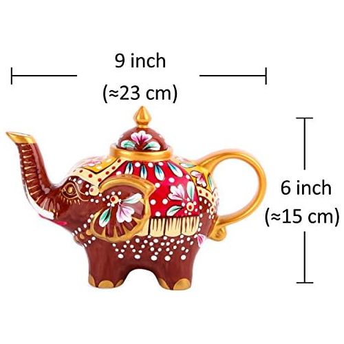  Besuchen Sie den Artvigor-Store Artvigor, Porzellan Kaffeekanne, 0,8 L Tee Kanne, Handbemalt Elefant Tierfigur