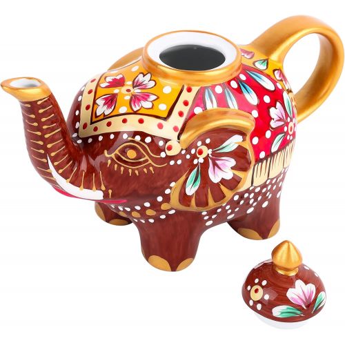  Besuchen Sie den Artvigor-Store Artvigor, Porzellan Kaffeekanne, 0,8 L Tee Kanne, Handbemalt Elefant Tierfigur