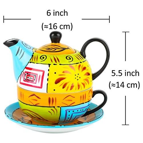  Besuchen Sie den Artvigor-Store Artvigor, Tea for one, Porzellan Tee Set, 4-teilig Kaffeeservice, Mehrfarbig