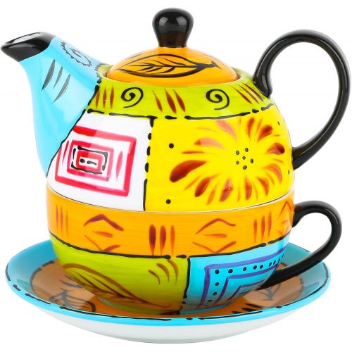  Besuchen Sie den Artvigor-Store Artvigor, Tea for one, Porzellan Tee Set, 4-teilig Kaffeeservice, Mehrfarbig