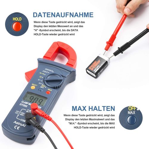  [아마존 핫딜]  [아마존핫딜]AstroAI Clamp Meter Digitaler Stromzange Multimeter mit 2000 Counts, Auto Range, Spannungspruefer, Wechselstrom, Widerstand, Kontinuitat; Testet Dioden, Rot/Schwarz