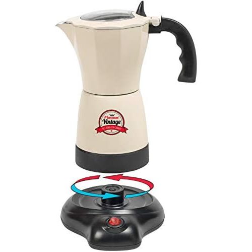  Besuchen Sie den Bestron-Store Bestron Elektrischer Espresso-Kocher mit Basis, Vintage, 6 Espressotassen, 480 Watt, Aluminium, Beige