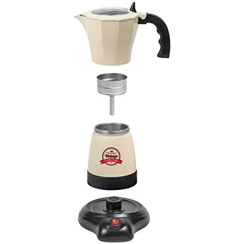  Besuchen Sie den Bestron-Store Bestron Elektrischer Espresso-Kocher mit Basis, Vintage, 6 Espressotassen, 480 Watt, Aluminium, Beige