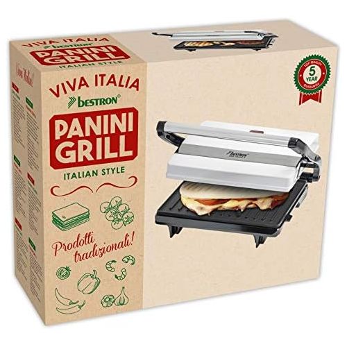  Besuchen Sie den Bestron-Store Bestron Antihaftbeschichteter Sandwich-/Panini-Kontaktgrill, Viva Italia, 700 W, Weiss