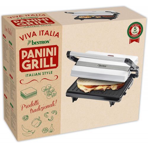  Besuchen Sie den Bestron-Store Bestron Antihaftbeschichteter Sandwich-/Panini-Kontaktgrill, Viva Italia, 700 W, Weiss