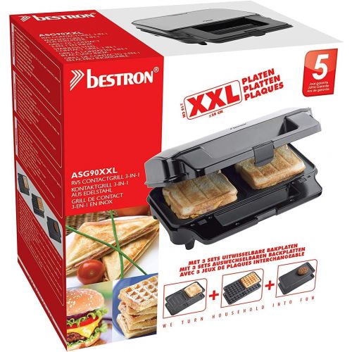  Besuchen Sie den Bestron-Store Bestron Antihaftbeschichteter 3-in-1 Sandwich-Kontaktgrill, 900 W, Schwarz