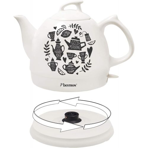  Besuchen Sie den Bestron-Store Bestron Wasserkocher im Retro Design, 0,8 Liter, Ca. 1800 Watt, Keramik, Aufdruck: Tea Party