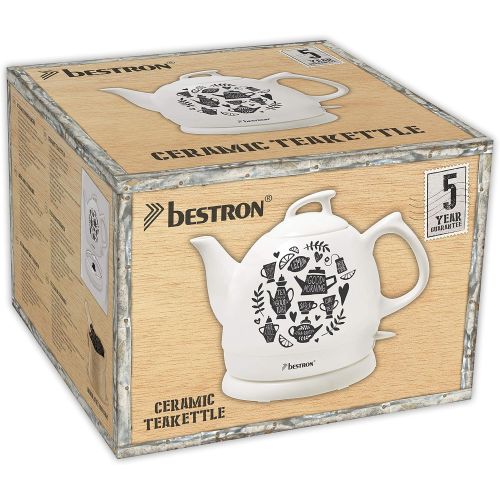  Besuchen Sie den Bestron-Store Bestron Wasserkocher im Retro Design, 0,8 Liter, Ca. 1800 Watt, Keramik, Aufdruck: Tea Party