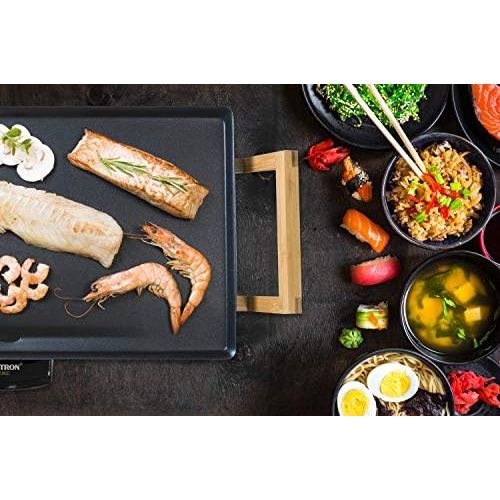  Bestron Teppanyaki Grillplatte XL im Asia Design, Mit Bambus-Griffen, Asia Lounge, 1.800 W, Schwarz