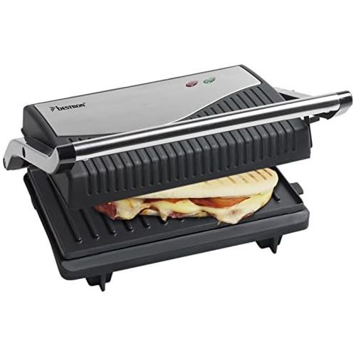  Bestron Ausklappbarer Sandwich-/Panini-Kontaktgrill mit Antihaftbeschichtung, 750 W, Schwarz