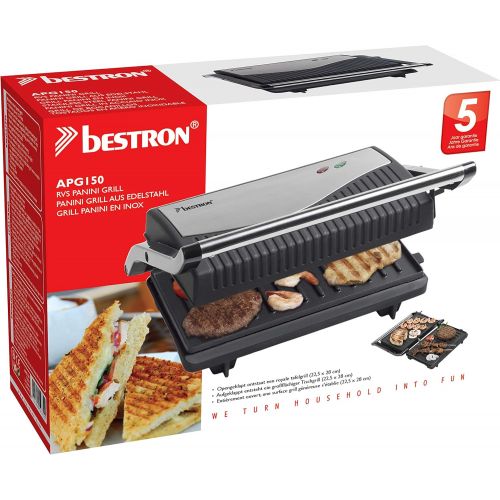  Bestron Ausklappbarer Sandwich-/Panini-Kontaktgrill mit Antihaftbeschichtung, 750 W, Schwarz