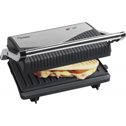  Bestron Ausklappbarer Sandwich-/Panini-Kontaktgrill mit Antihaftbeschichtung, 750 W, Schwarz