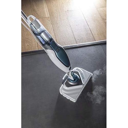  Black+Decker Dampfreiniger Steam Mop Deluxe FSM1630  Stehender Dampf Mop fuer versiegelte Hartboeden  Bodenreinigung mit waschbarem Microfaser-Pad  180° drehbarer, herausnehmbarer