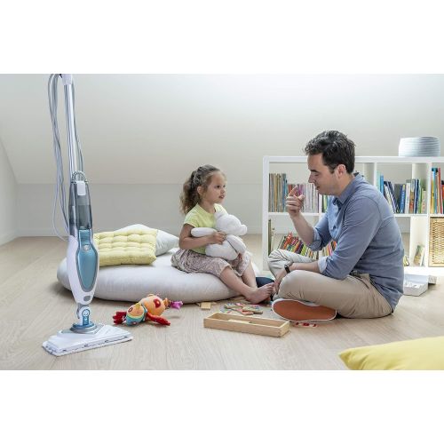  Black+Decker Dampfreiniger Steam Mop Deluxe FSM1630  Stehender Dampf Mop fuer versiegelte Hartboeden  Bodenreinigung mit waschbarem Microfaser-Pad  180° drehbarer, herausnehmbarer