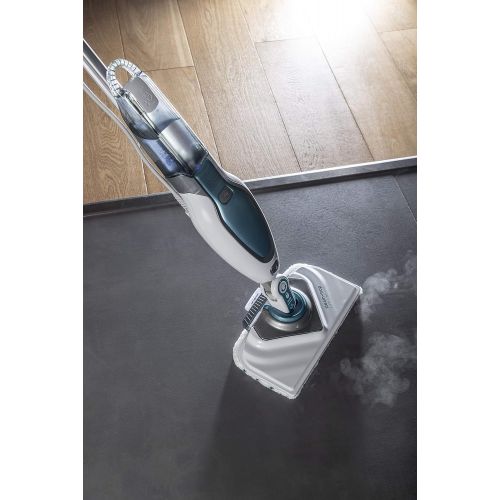  Black+Decker Dampfreiniger Steam Mop Deluxe FSM1630  Stehender Dampf Mop fuer versiegelte Hartboeden  Bodenreinigung mit waschbarem Microfaser-Pad  180° drehbarer, herausnehmbarer