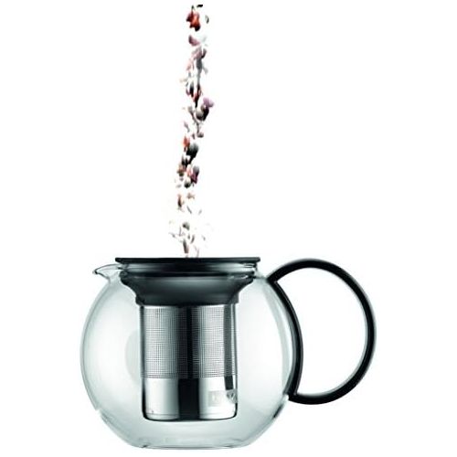  Besuchen Sie den Bodum-Store Bodum K1805-01 Assam Set, Teebereiter mit Edelstahlfilter 1 L und 2 Stueck Tasse, Glas, 0,35 L, schwarz