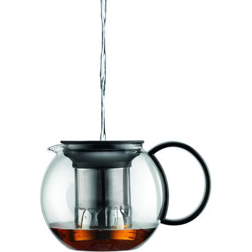  Besuchen Sie den Bodum-Store Bodum K1805-01 Assam Set, Teebereiter mit Edelstahlfilter 1 L und 2 Stueck Tasse, Glas, 0,35 L, schwarz