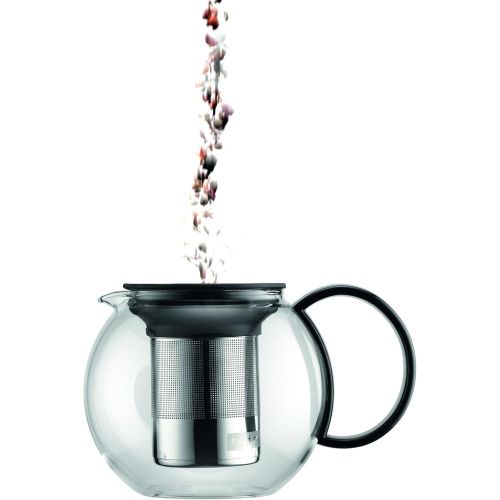  Besuchen Sie den Bodum-Store Bodum K1805-01 Assam Set, Teebereiter mit Edelstahlfilter 1 L und 2 Stueck Tasse, Glas, 0,35 L, schwarz