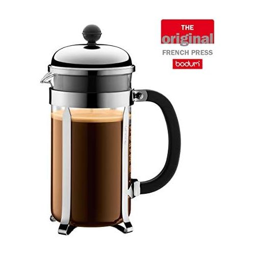  Besuchen Sie den Bodum-Store Bodum UK Chambord Kaffeebereiter Kaffeemaschine, Glas, Silber, 1,0Liter