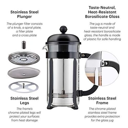  Besuchen Sie den Bodum-Store Bodum UK Chambord Kaffeebereiter Kaffeemaschine, Glas, Silber, 1,0Liter