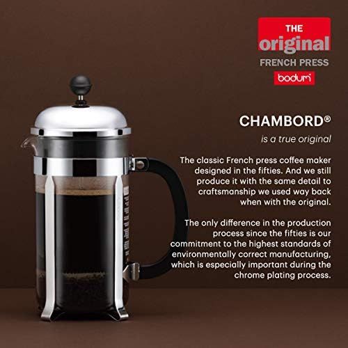  Besuchen Sie den Bodum-Store Bodum UK Chambord Kaffeebereiter Kaffeemaschine, Glas, Silber, 1,0Liter