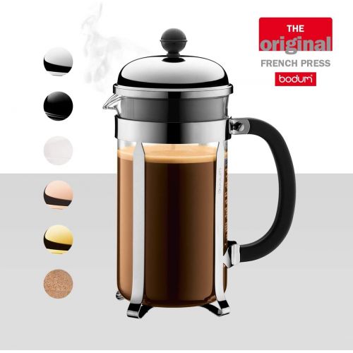  Besuchen Sie den Bodum-Store Bodum UK Chambord Kaffeebereiter Kaffeemaschine, Glas, Silber, 1,0Liter