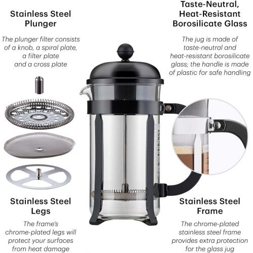  Besuchen Sie den Bodum-Store Bodum UK Chambord Kaffeebereiter Kaffeemaschine, Glas, Silber, 1,0Liter