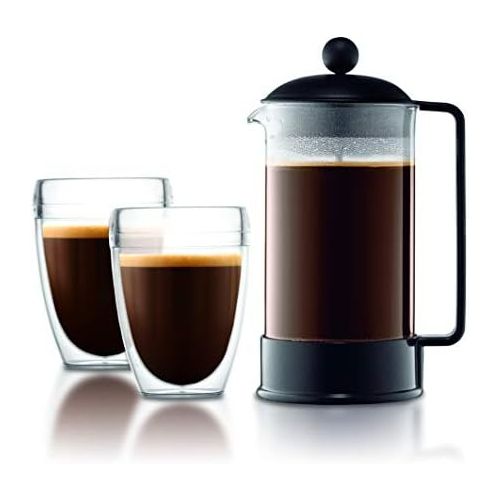  Besuchen Sie den Bodum-Store Bodum K1548-01-10 BRAZIL Kaffeebereiter, 8 Tassen, 1.0 l mit 2 doppelwandigen 0.35 l PC Bechern, Polycarbonat