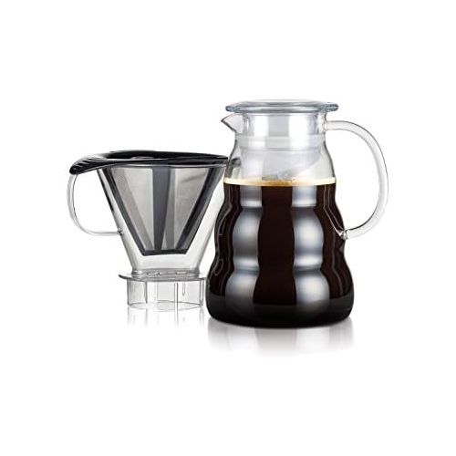  Besuchen Sie den Bodum-Store Bodum Melior Edelstahl Feinmaschige Dauerfilterkaffeemaschine 8 Tassen mit Tritan-Filterhalter, Glas, Transparent, 15 cm