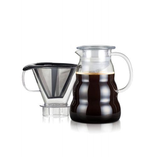  Besuchen Sie den Bodum-Store Bodum Melior Edelstahl Feinmaschige Dauerfilterkaffeemaschine 8 Tassen mit Tritan-Filterhalter, Glas, Transparent, 15 cm